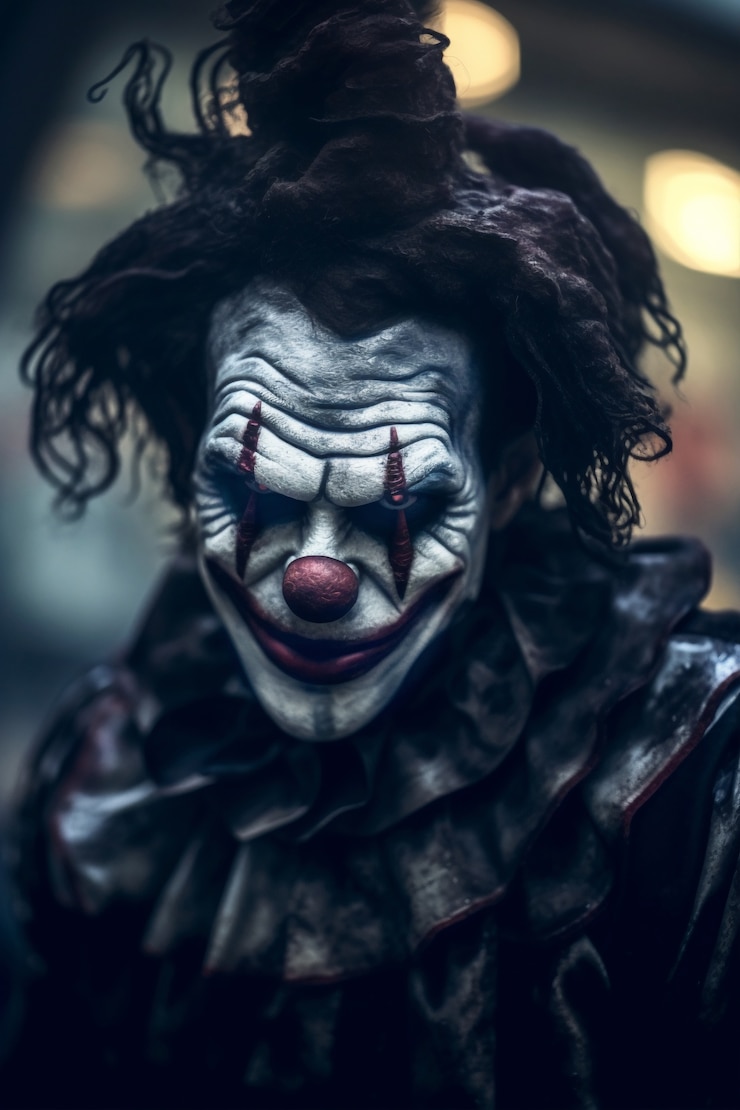Free Photo sight of terrifying clown with scary make-up