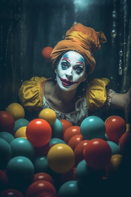 Foto gratuita la vista di un clown spaventoso con un trucco spaventoso