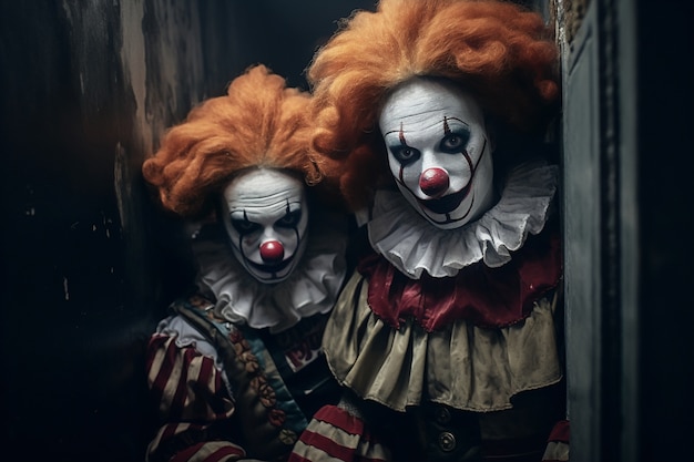 Foto gratuita la vista di una terrificante coppia di clown