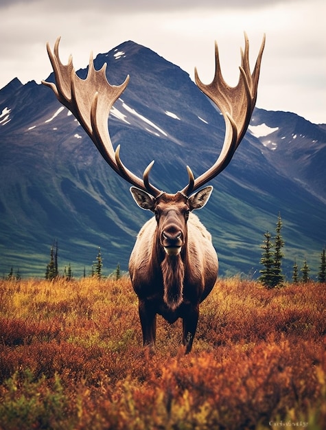 Sighting of wild elk in nature