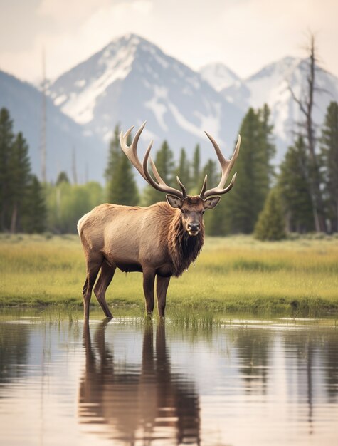 Sighting of wild elk in nature