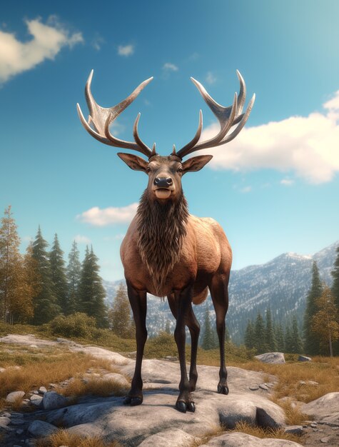 Sighting of wild elk in nature