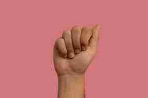 Free photo sign language gesture isolated on pink