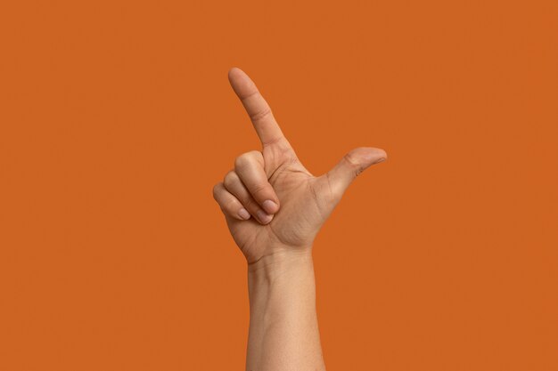 Sign language symbol isolated on orange