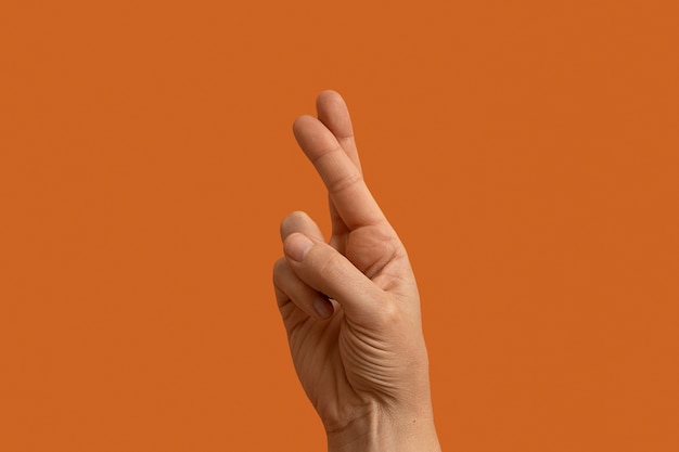 Free photo sign language symbol isolated on orange