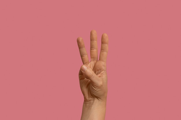 Free photo sign language symbol isolated on pink