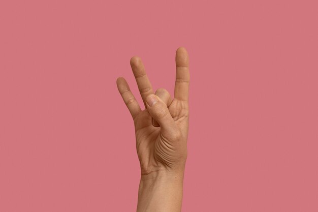 Sign language symbol isolated on pink