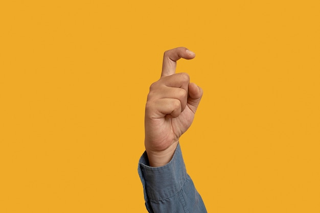 Free photo sign language symbol isolated on yellow