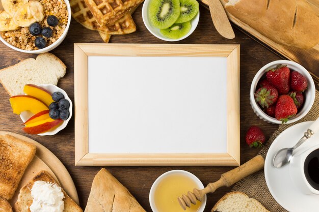 Sign surrounded by breakfast 