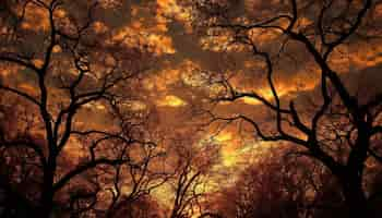 Free photo silhouette branch back lit by vibrant sunset generated by ai