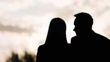 Free photo silhouette of couple against sky at evening