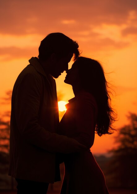 Silhouette of couple in love being affectionate