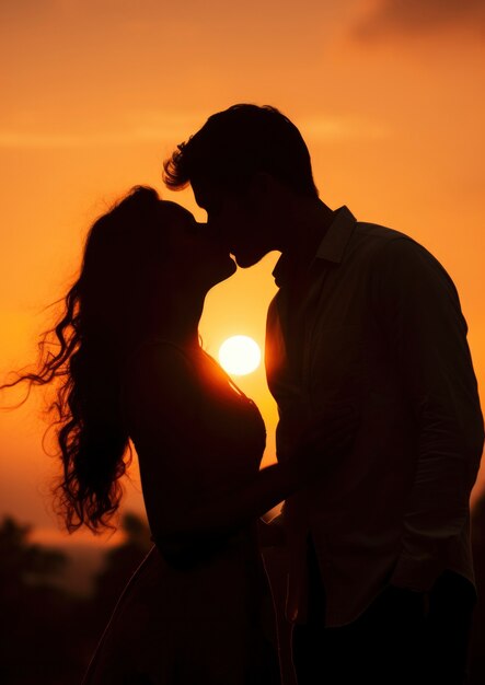 Silhouette of couple in love being affectionate