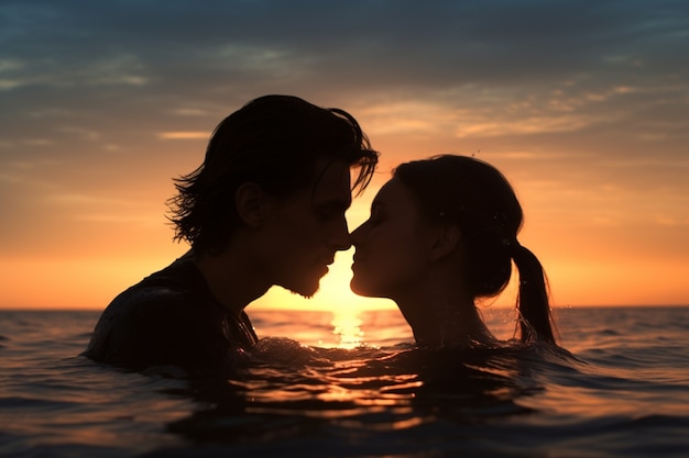 Free photo silhouette of couple in love showing affection