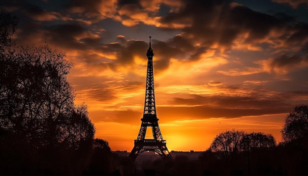 Free photo silhouette of famous landmark against dramatic sunset generated by ai