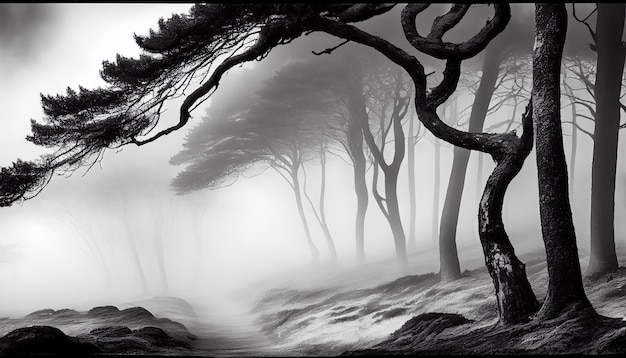 Free Photo silhouette in fog spooky forest mystery revealed generative ai