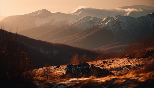 Free photo silhouette of hiking mountain peak generated by ai