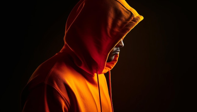 Free photo silhouette of hooded thief lurking in the night generated by ai