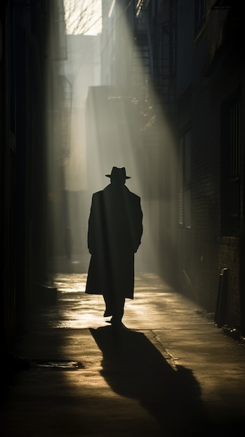 Silhouette of man looking at new york city buildings