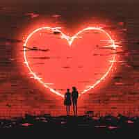 Free photo silhouette of a man and woman against the background of a red heart