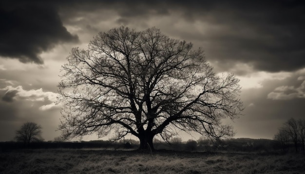 無料写真 aiが生成した不気味で寂しい木の幹のシルエット