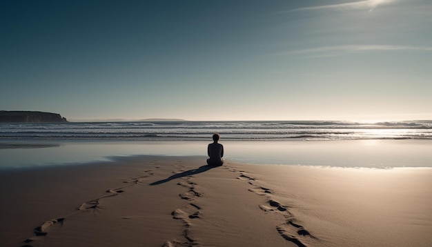 Free photo silhouette of one person jogging at dawn generated by ai