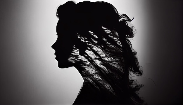 Free photo silhouette of one woman profile elegance and mystery generative ai