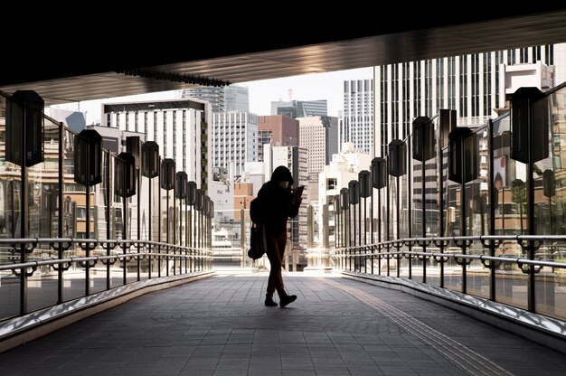 Silhouette of person in the city