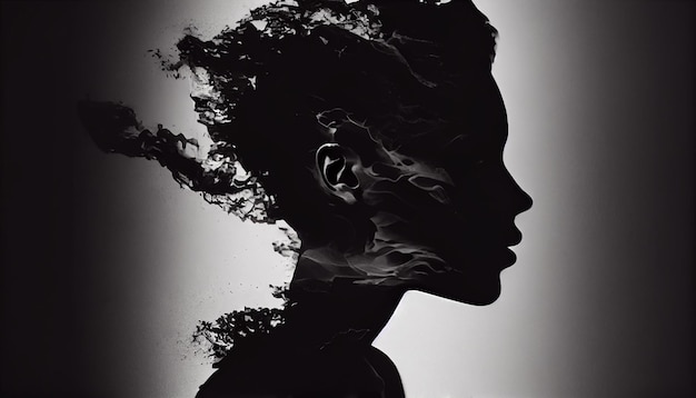 Silhouette portrait of young adult woman looking mysterious generative AI