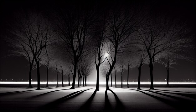Silhouette of spooky tree illuminated by moonlight generative AI