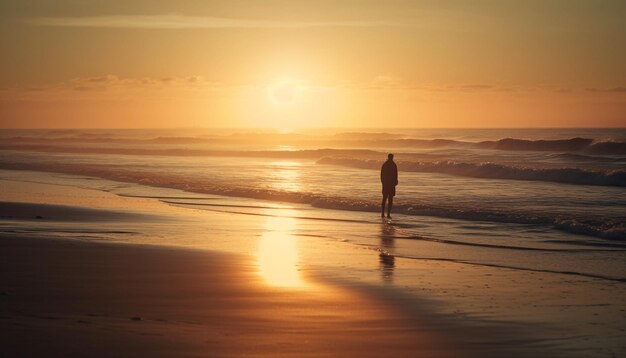 Free photo silhouette standing on surfboard freedom in nature generated by ai