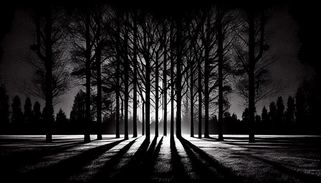 Силуэт дерева на фоне жуткого ночного неба таинственный пейзаж генеративный AI