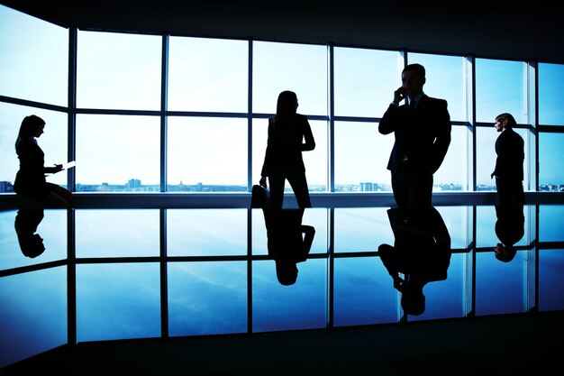 Silhouettes of busy business people