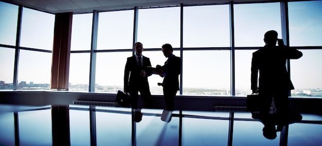 Free photo silhouettes of employees working together