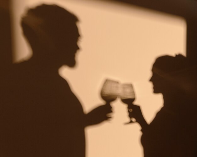 Silhouettes of man and woman having a date at home