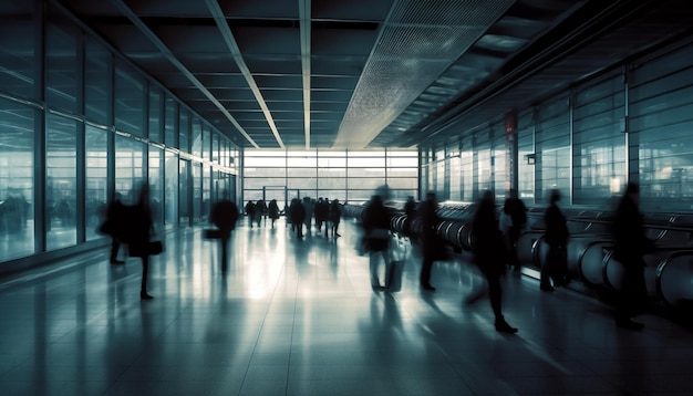 Foto gratuita le sagome corrono attraverso l'atrio della moderna stazione della metropolitana generato dall'intelligenza artificiale