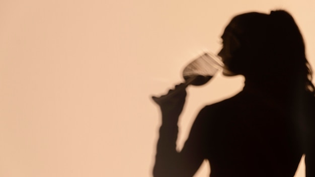 Silhouettes of woman drinking wine