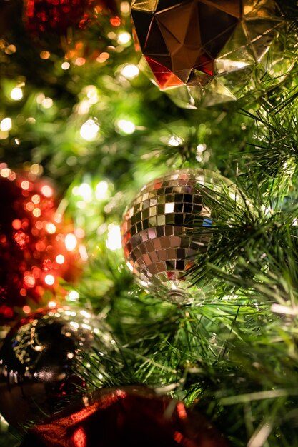 Silver bauble ball on the christmas tree