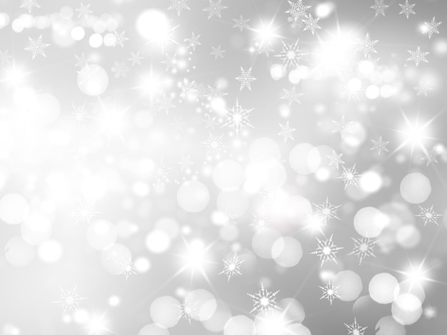 Silver Christmas background with snowflakes and bokeh lights design