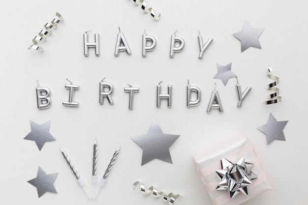 Silver decorations and happy birthday message