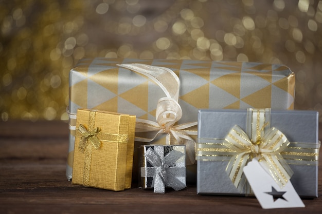 Silver gifts with a blurred background