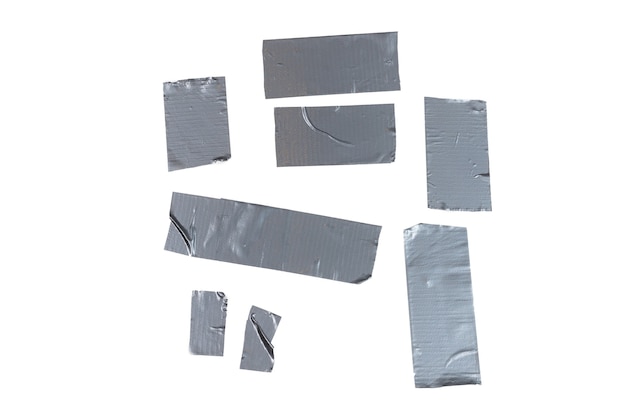 Silver scotch tape pieces isolated on white