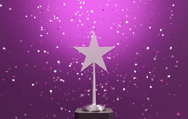 Silver star trophy with falling golden confetti