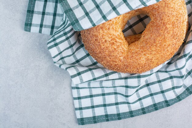 Simit with sesame seeds in tablecloth