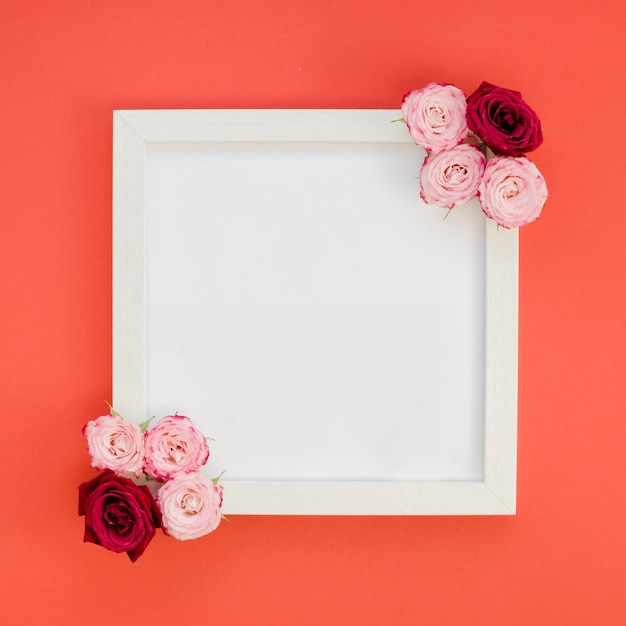 Free photo simple frame with roses top view