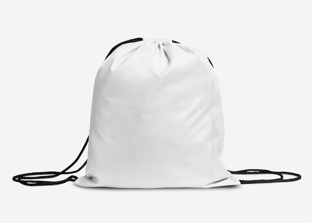 黒いロープが付いている単純な白い巾着袋