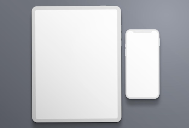 無料写真 シンプルな白いタブレットとスマートフォンの構図
