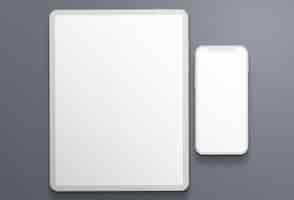 無料写真 シンプルな白いタブレットとスマートフォンの構図