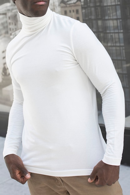 Simple white turtleneck shirt street style men's fashion