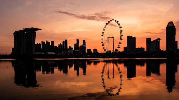 Singapore skyscrapes at sunset time